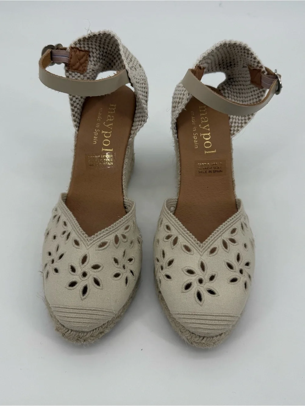 Maypol Espadrille Beige Wedges Eyelet Cutout Size EU 40 Spain Canvas 9